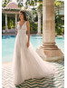 V Neck Beaded Ivory Tulle Luxurious Wedding Dress